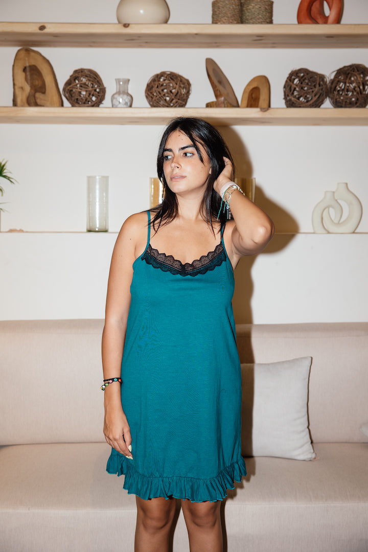 Teal Lux Cotton Nightshirt - Straps Edition