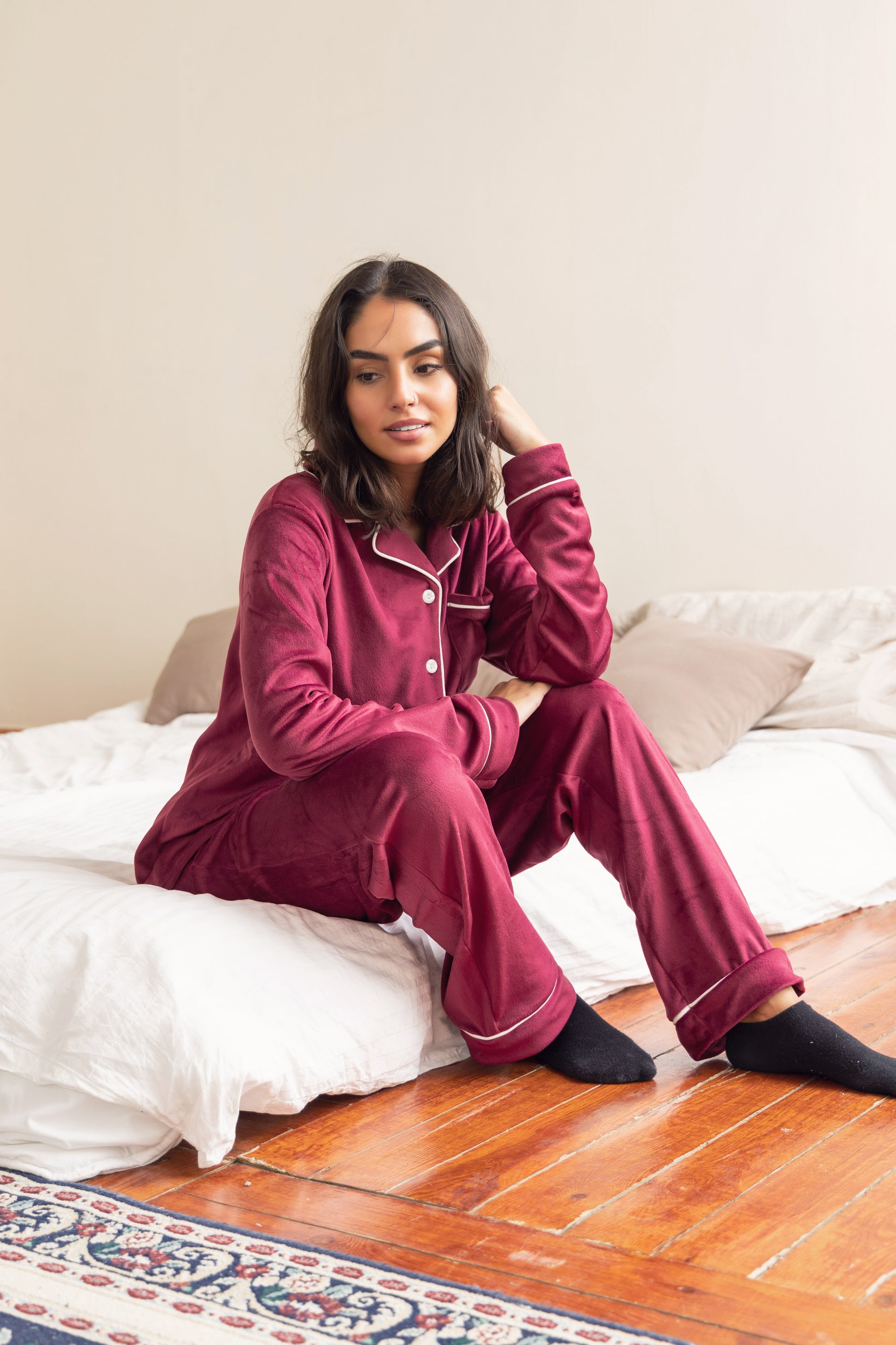 Maroon Plain Buttoned PJ - Callista