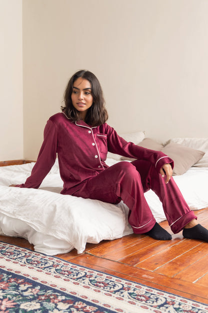 Maroon Plain Buttoned PJ - Callista