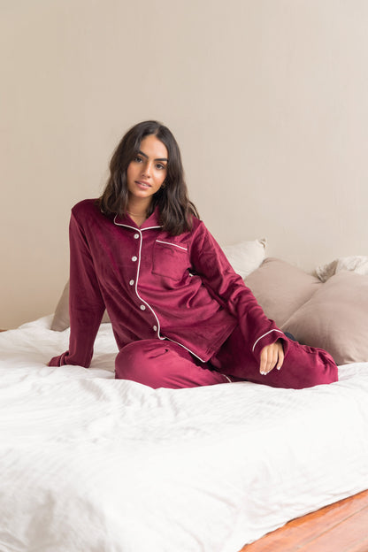 Maroon Plain Buttoned PJ - Callista