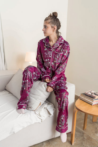 Floral burgundy Buttoned PJ - Callista