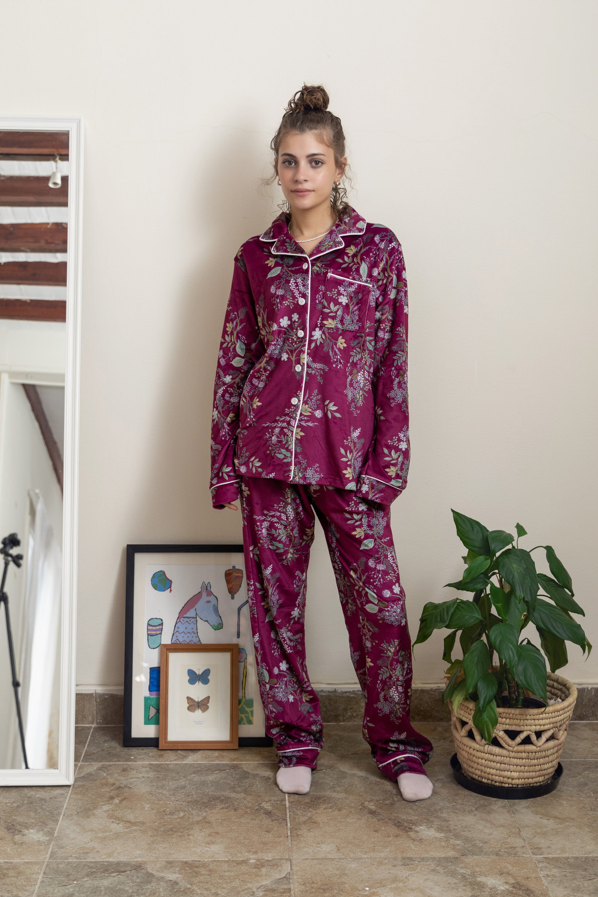 Floral burgundy Buttoned PJ - Callista