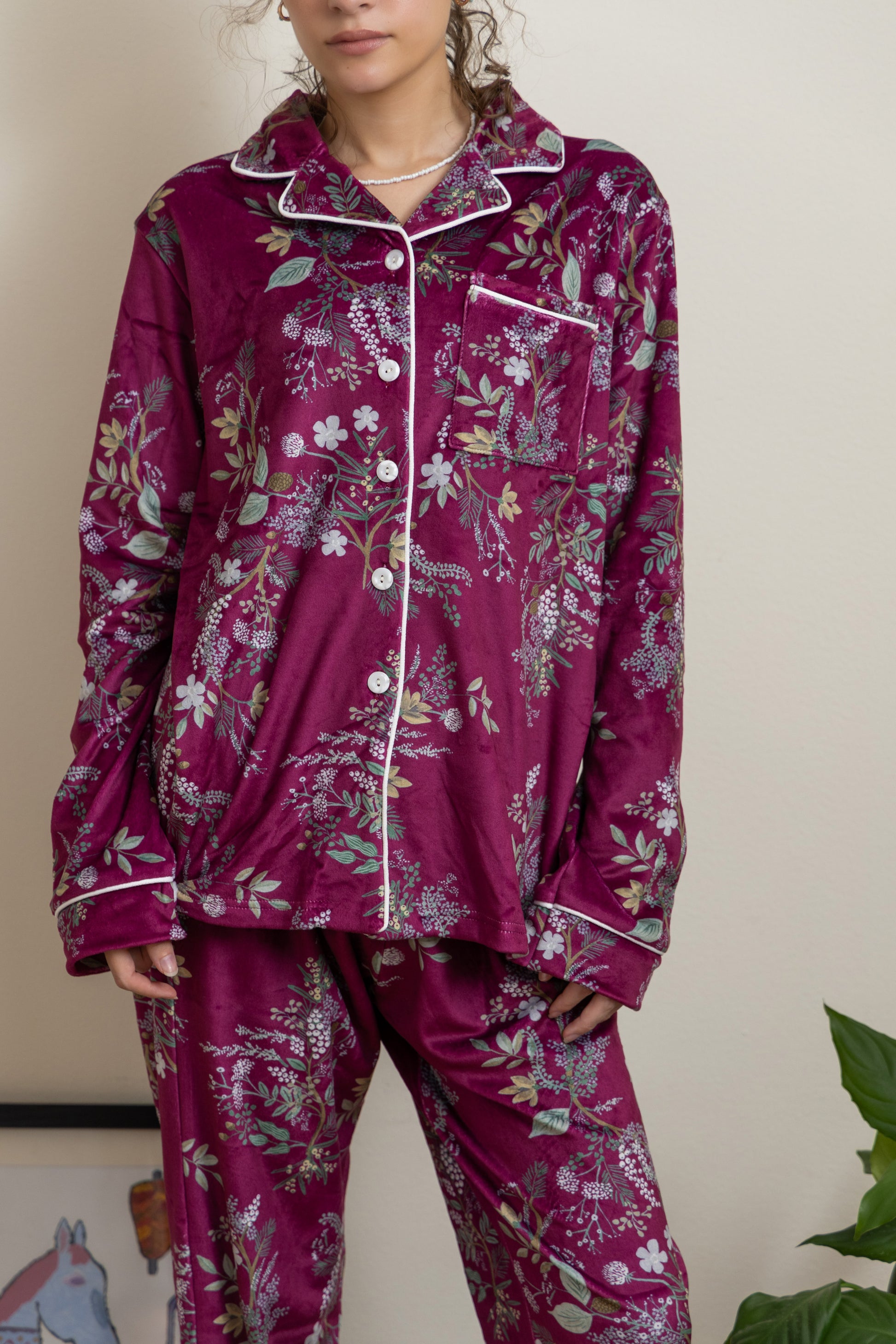 Floral burgundy Buttoned PJ - Callista