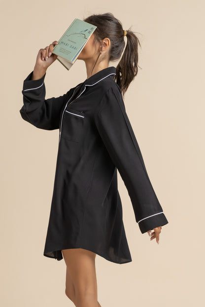 Feminine Black Bliss Buttoned Nightshirt