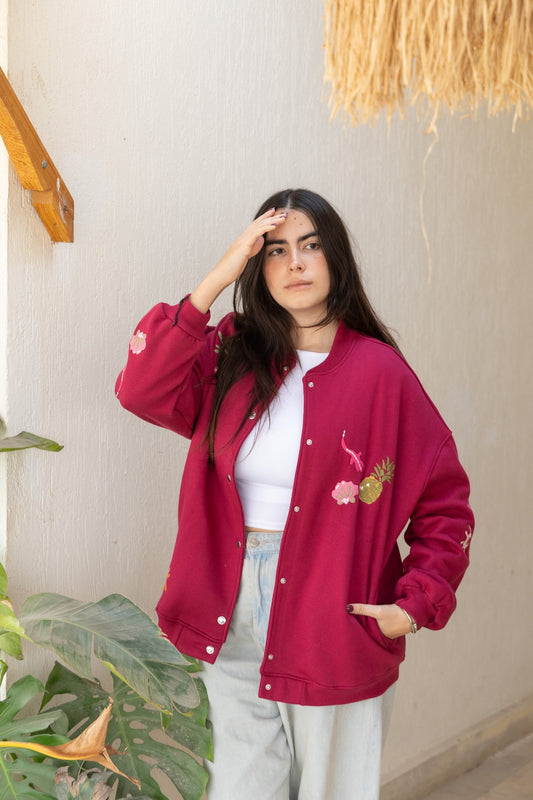 Burgundy  Casual Cool Oversized Cotton Jacket