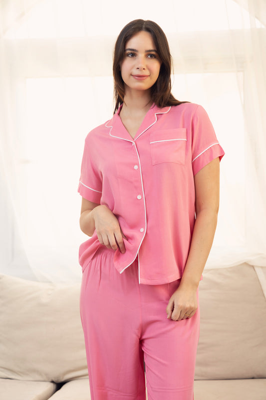 Pink Dreamy Nights Plain Pajama Set