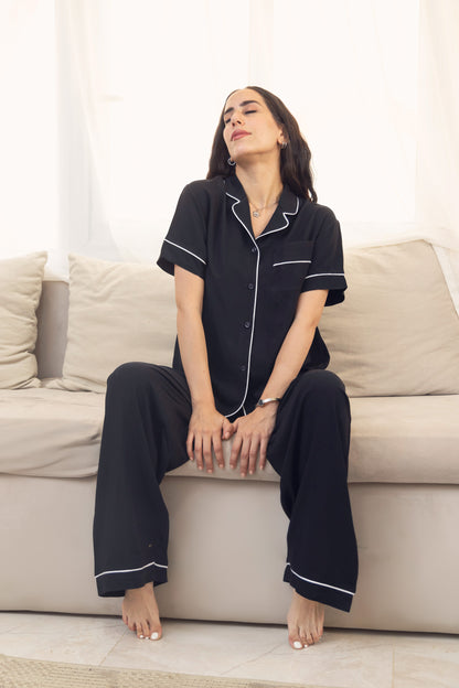 Black Dreamy Nights Plain Pajama Set