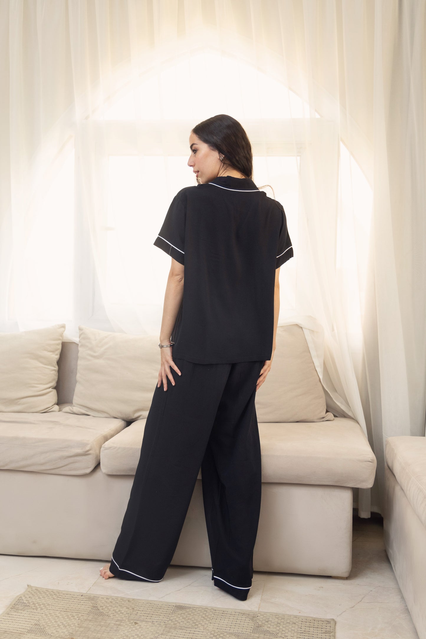 Black Dreamy Nights Plain Pajama Set