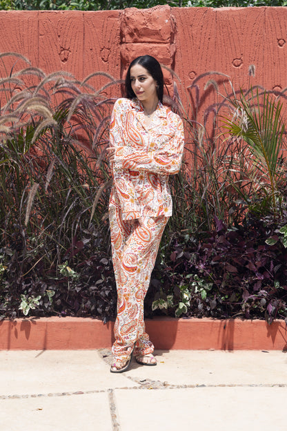 Starry Night Pattern Pajama Set - Orange