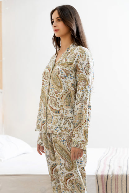 Starry Night Pattern Pajama Set - Olive