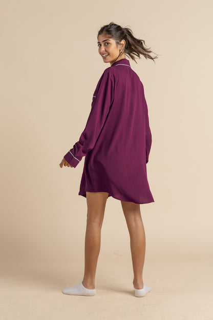 Feminine Purple Bliss Buttoned Nightshirt